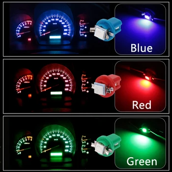10vnt LED Šviesos Automobilio Vėžės ataka Lemputė prietaisų Skydelio Šviesos Pleištas Interjero Lempos B8.5D 509T B8.5 5050 Led 1 SMD T5 Lempos