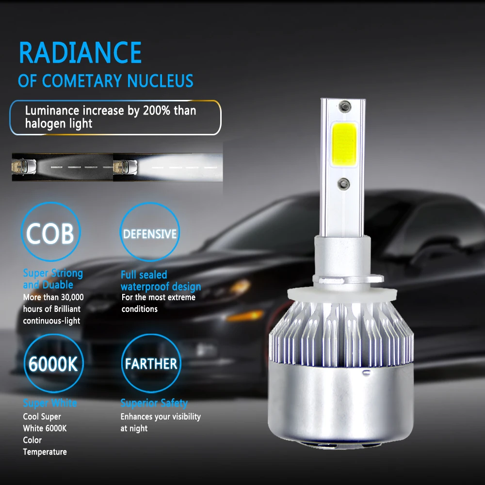 Auto C6 H4 LED Automobilių Žibintai Lemputės 2021 Prožektoriai LED Žibintai 72W 6000K 8000K 12000K Žibintai šaltai Balta 8000LM Nuotrauka 2