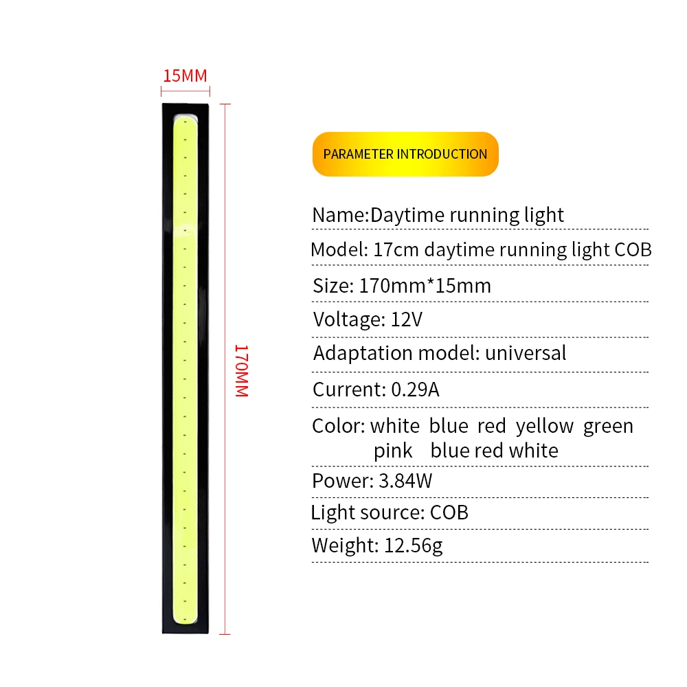 17CM COB DRL LED Dienos Veikia Šviesos diodų (LED Juostelės Šviesos Išorės Atmosfera Lempos Automobilių Rūko Lemputės Vandeniui Baltas Raudonas Geltonas 12V Nuotrauka 3