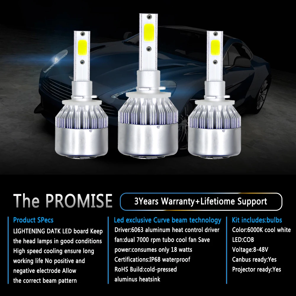 Auto C6 H4 LED Automobilių Žibintai Lemputės 2021 Prožektoriai LED Žibintai 72W 6000K 8000K 12000K Žibintai šaltai Balta 8000LM Nuotrauka 5