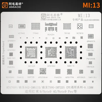 BGA reballing trafaretas Šablonas Xiaomi Redmi 9 Note9 IC PM6350 PM4250 SM7225 MT6769V MT6358vw/PM7250B/WCN3991/77040/78190