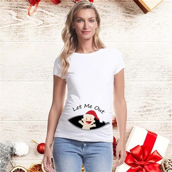 ZOGANKI Nėštumo Marškinėliai Motinystės Kalėdų Ponios Viršų Moterims Nėštumo T-shirt Mielas Santa Baby Spausdinti Nėščia Motinystės T Shirts