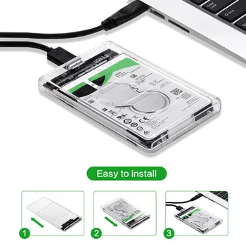 2.5 Colių USB 3.0 USB 3.1 Tipas-C SATA HD Box SSD HDD Kietojo Disko, Išorinio HDD Gaubtas Skaidrus Atveju Įrankis
