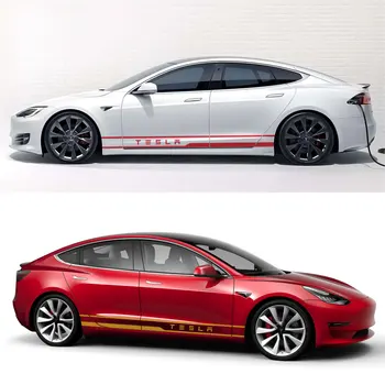 2VNT Automobilių Durų Šonų Lipdukai Tesla Model 3 S X Y Kūno Sijonas Grafika Dekoro Tuning Auto Reikmenys Vinilo Plėvelės, Lipdukai