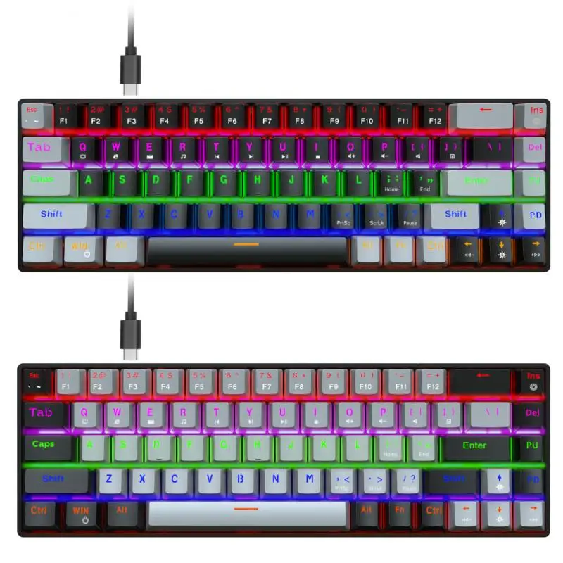 V800 Mechaninė Klaviatūra Mėlyna Axis Red Ašis 68-mygtukas Dual-spalva RGB Kelis Backlit Gaming Keyboard Žalia/Raudona Ašis Nuotrauka 2