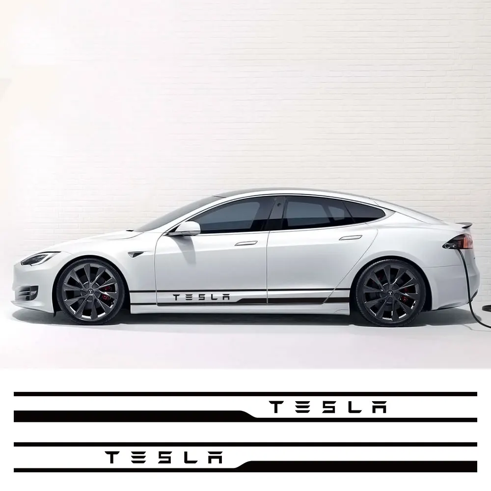 2VNT Automobilių Durų Šonų Lipdukai Tesla Model 3 S X Y Kūno Sijonas Grafika Dekoro Tuning Auto Reikmenys Vinilo Plėvelės, Lipdukai Nuotrauka 3