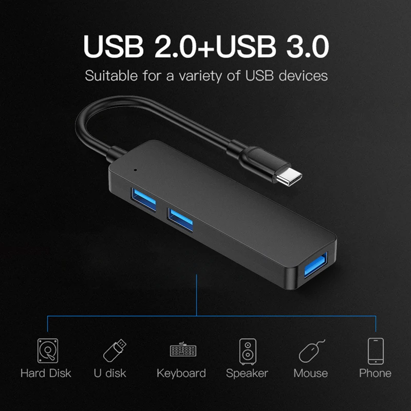 USB KONCENTRATORIŲ, C Tipo STEBULĖS Adapteris 5 in 1 USB C su USB 3.0-2.0 Splitter 
