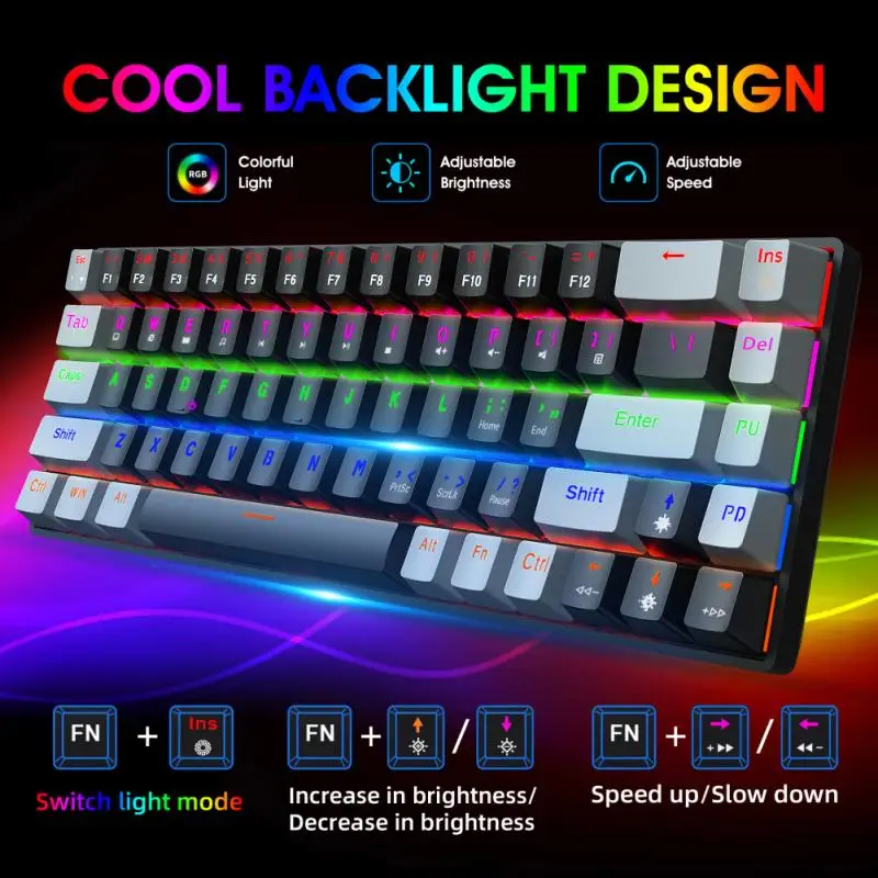 V800 Mechaninė Klaviatūra Mėlyna Axis Red Ašis 68-mygtukas Dual-spalva RGB Kelis Backlit Gaming Keyboard Žalia/Raudona Ašis Nuotrauka 3