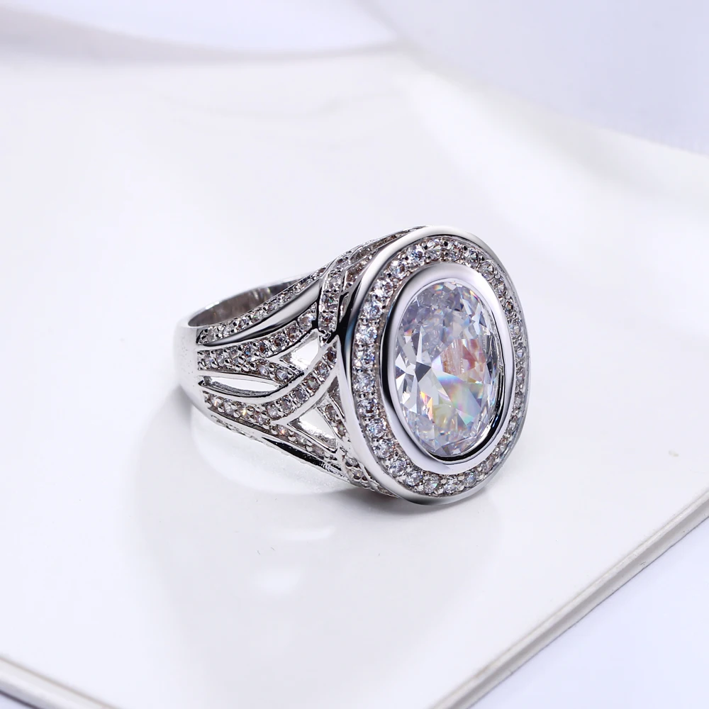 Didelis ovalo formos akmens žiedas, sidabro spalvos nutiesti kristalų aneis anillos aukštos kokybės nuotraukų juvelyriniai dirbiniai moterų dideli žiedai Nuotrauka 4