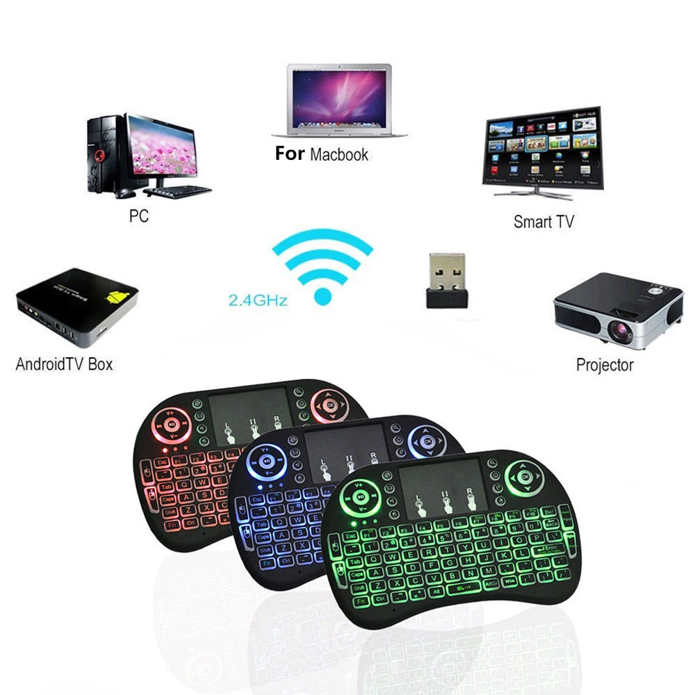 I8 2.4 GHz Mini Wireless Keyboard Su Touchpad Apšvietimu Oro Pelės Android TV Box 