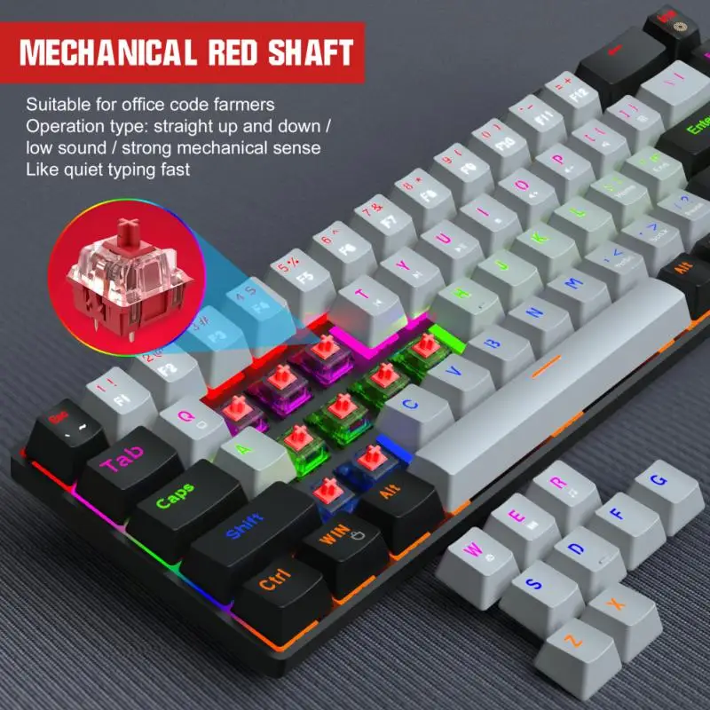 V800 Mechaninė Klaviatūra Mėlyna Axis Red Ašis 68-mygtukas Dual-spalva RGB Kelis Backlit Gaming Keyboard Žalia/Raudona Ašis Nuotrauka 4