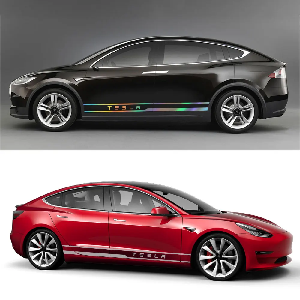 2VNT Automobilių Durų Šonų Lipdukai Tesla Model 3 S X Y Kūno Sijonas Grafika Dekoro Tuning Auto Reikmenys Vinilo Plėvelės, Lipdukai Nuotrauka 5
