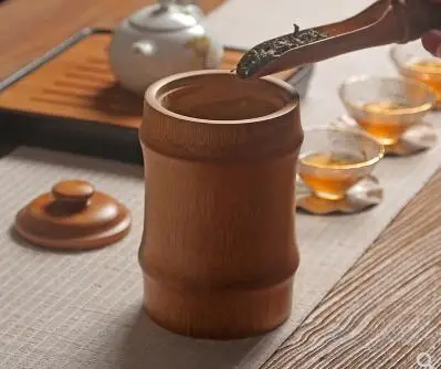 Uždarųjų bambuko arbatos skardinės Didelis rankų darbo laikymo arbatos dėžutė medinė saugojimo arbatos barelį Nuotrauka 5