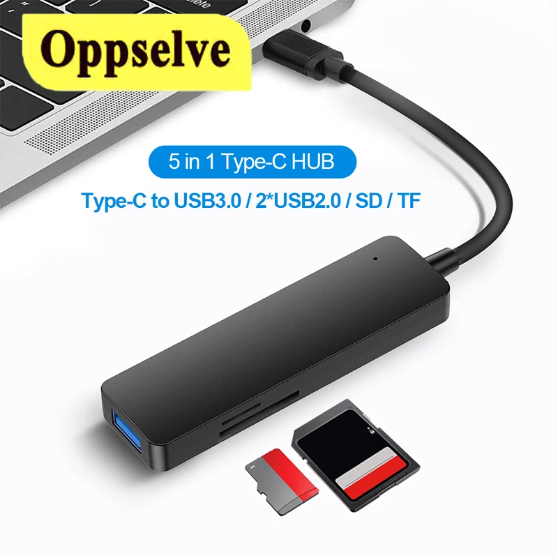 USB KONCENTRATORIŲ, C Tipo STEBULĖS Adapteris 5 in 1 USB C su USB 3.0-2.0 Splitter 