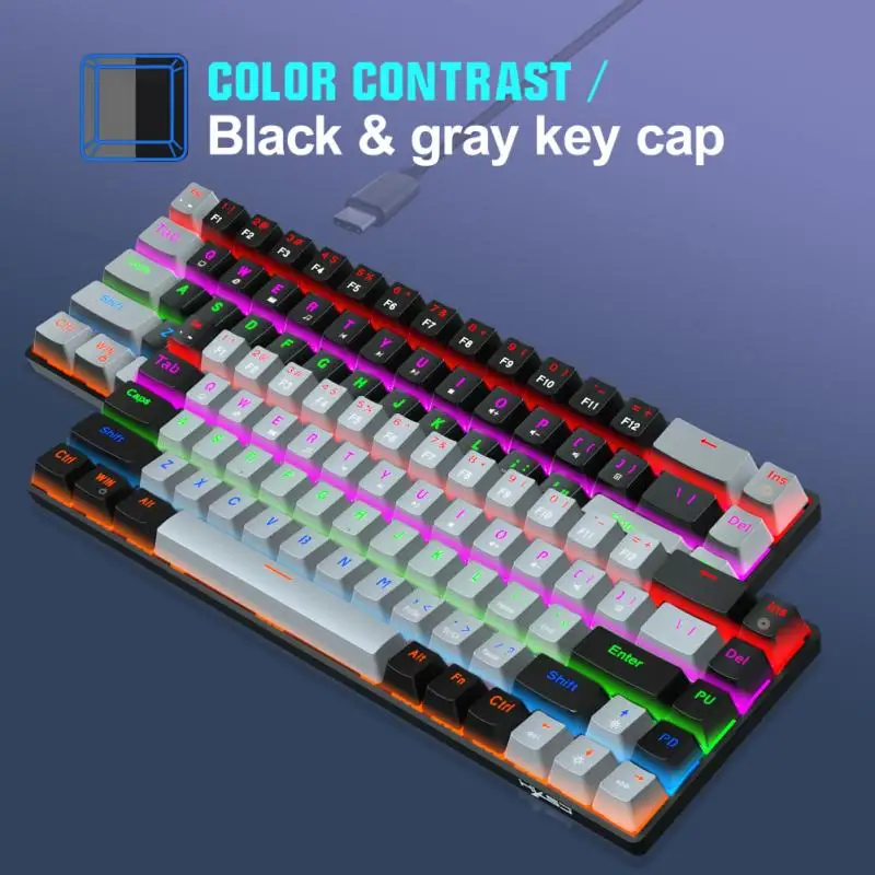 V800 Mechaninė Klaviatūra Mėlyna Axis Red Ašis 68-mygtukas Dual-spalva RGB Kelis Backlit Gaming Keyboard Žalia/Raudona Ašis Nuotrauka 5