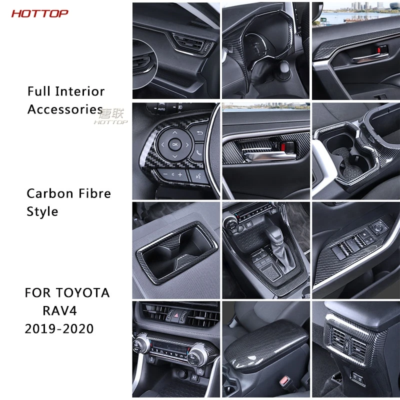 Interjero Coche Del Fibra Carbono Accesorios Decoración Toyota RAV4 2019 2020 Consola Instrumentos Cobertor Soporte Para Mokyklos Nuotrauka 5