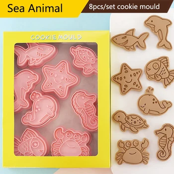 8pcs/set Cartoon Jūros Gyvūnų Sausainių Pelėsių Vėžlių, Krabų Delfinų 3D Minkštas Sausainių Kepimo Įrankis Kalėdų Dekoravimo