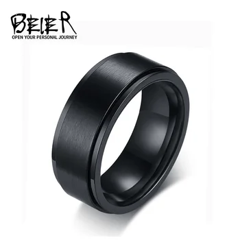 Beier naują parduotuvę 316L Nerūdijančio Plieno Mados juoda matinė paprasta laukinių žiedas aukštos kokybės papuošalų dovana vyrams ir moterims LLBR-R096R