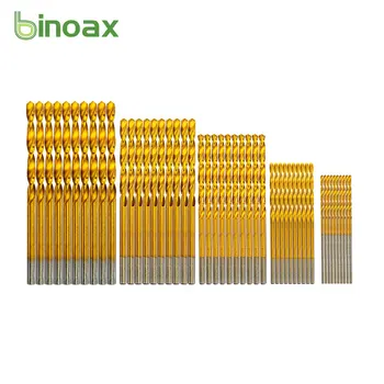 BINOAX 50PCS HSS Padengtas Titano Grąžtas Nustatyti Medienos, Plastiko Twist Drill Bit Nustatyti 1/1.5/2/2.5/3mm,