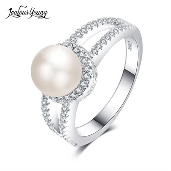 Elegantiškas Apvalių Perlų Žiedas skirta Moterims Su AAA Kubinis Cirkonis Sužadėtuvių Žiedai, Sidabro Spalvos, Mados, Šaliai, Papuošalai, Dovana anillos mujer