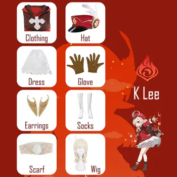 Genshin Poveikio Klee Cosplay Kostiumų Vienodas Perukas Cosplay, Anime Stiliaus Kinijos Halloween Kostiumai Moterims Žaidimas Ke li