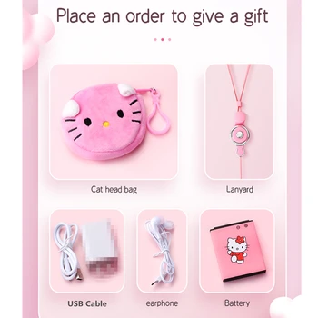 Hello Kitty Vaikų Dual Kortelių Mobilusis Telefonas su Dovana Kačių Galvos Maišą Virvelę Mielas Mini Mergina Mobiliuoju Telefonu su Flip Animacinių filmų Nėra Užrakto