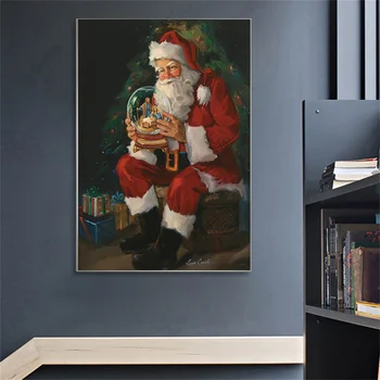 Kalėdų Senelis, turintis krištolo rutulį Plakatą, Drobė, Tapyba Spausdinti Ant Sienos Animacinių filmų Meno Nuotrauką Kambarį Kalėdinis Namų Dekoras