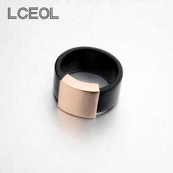 LCEOL Populiarios Markės Papuošalai Juodą Apskritimą keturkampio Metalo Žiedai ir Vyrų, ir Moterų Lygaus Paviršiaus Žiedas su Prekės ženklo Logotipu