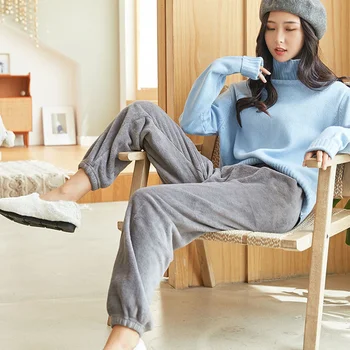 Miego Apačioje Laisvalaikio Prašmatnus Flanelė Minkštas Šiltas Patogūs Moteriški Korėjos Stiliaus Žiemos Pajama Kelnes Sleepwear Ištaigingas Dėvėti