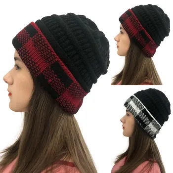 Moterys Žiemą Šiltas Beanies Atsitiktinis Pledas Kepurės Susiuvimo Lauko Pliušinis Kepurės Mezgimo Nėrimo Žiemos Megzti Beanies Skrybėlės