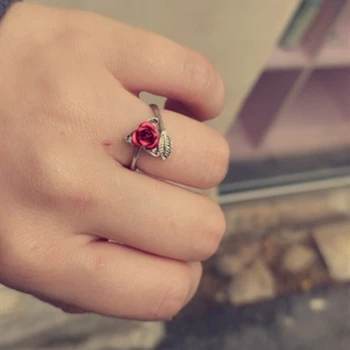 Moterų Žiedas, Raudona Rožė, Sodo Gėlių, lieka Atviras Žiedas keičiamo dydžio Piršto Žiedai Moterų Valentino Dienos Dovana, Papuošalai