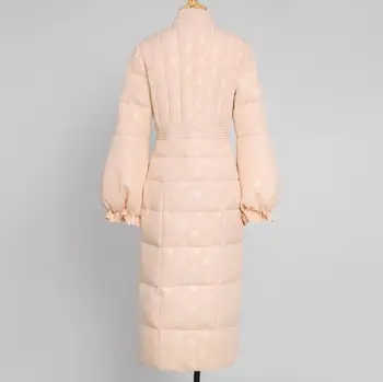 Naujas atvykimo rožinių žibintų rankovės ilgos, baltos, ančių pūkų paltai moterims slim stovėti apykaklės, elegantiška pūkinė striukė plius dydis 2XL