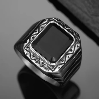Nekilnojamojo Nerūdijančio Plieno Žiedas Paprasta Vyrų Juodas Kvadratas Butas Gelio Juodasis Akmuo Aukštos Poliravimo Artimųjų Rytų Turkijos JewelryOSR914