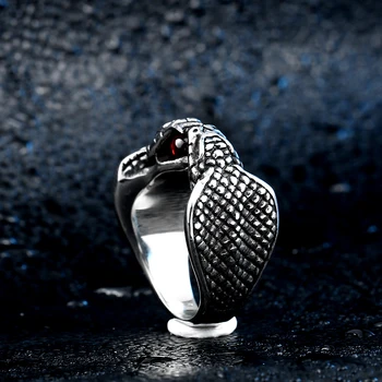Nerūdijančio plieno, dvigubo gyvatės žiedas su raudona akmens punk cool biker juvelyrika žiedas