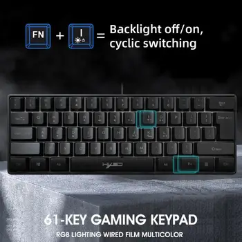 RGB Apšvietimo Apšvietimu 61-key Multimedia USB Laidinio Žaidimų Membranos Klaviatūra Tinka Darbalaukio Sąsiuvinis Tablet Mechaninė Touch