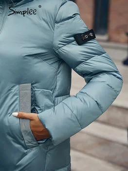 Simplee Gobtuvu moterų žiemos paltai Mados Medvilnės šiltas parkas kailis moterų Elegantiškas priežastinis trumpas puffer jacket kailis ponios 2021 Naujas
