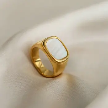 Unikalus Spalvingas Gamtos Stačiakampis Baltos spalvos Vėžiagyviai Žiedas 18K Aukso IP Plateding Nerūdijančio Plieno Vestuvių Juostoje Mėgėjams Žiedas