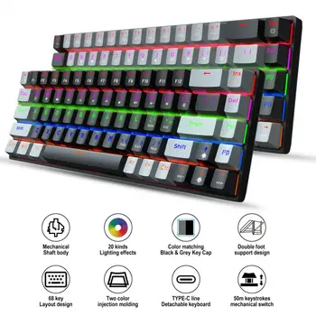 V800 Mechaninė Klaviatūra Mėlyna Axis Red Ašis 68-mygtukas Dual-spalva RGB Kelis Backlit Gaming Keyboard Žalia/Raudona Ašis