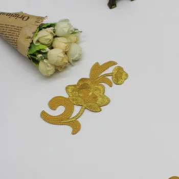 YACKALASI 5 Porų Aukso Nėrinių Appliqued Gėlių Apdailos Išsiuvinėti Pleistrai Iorn Ant Veidrodžio Pora 11,5 cm*5.5 cm
